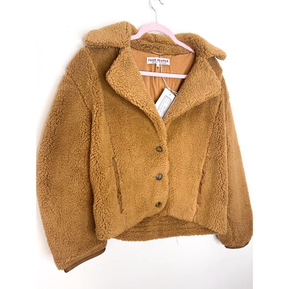 Free People Joplin Cozy Cropped Teddy Jacket in Camel Size XS - Picture 3 of 4